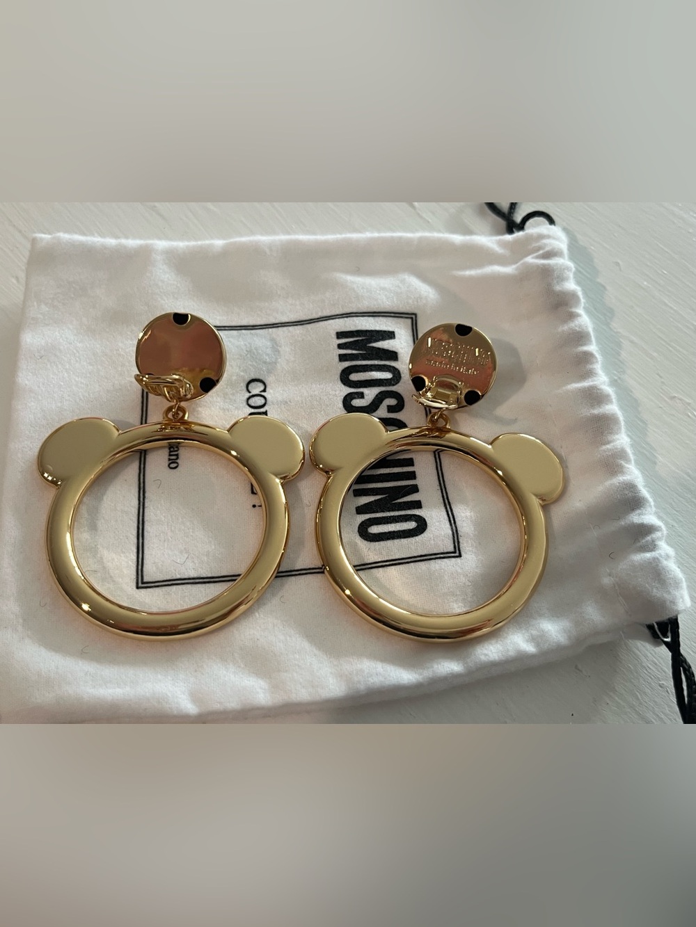 Moschino Gold Tone Bear Hoop Drop Earrings - Picture 4 of 6